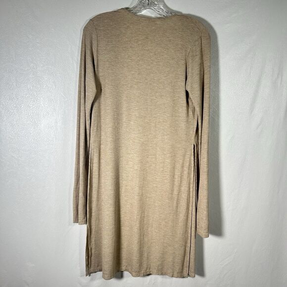 Joah Brown Luna Ribbed Open Front Duster Cardigan Sz S/M Tan Side Slits Boho - Picture 4 of 14